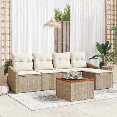 Conjunto de sofá de jardín con cojín 6 pcs Beige Poliratán