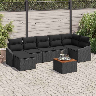 Conjunto de sofá de jardín con cojín 8 pcs Negro Poliratán