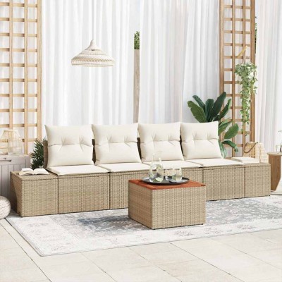 Conjunto de sofá de jardín con cojín 5 pcs Beige Poliratán
