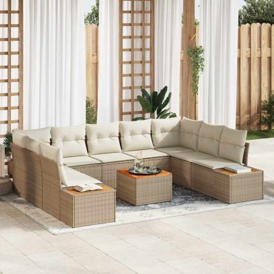 Conjunto de sofá de jardín con cojín 10 pcs Beige Poliratán