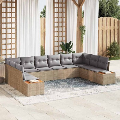 Conjunto de sofá de jardín con cojín 10 pcs Beige Poliratán