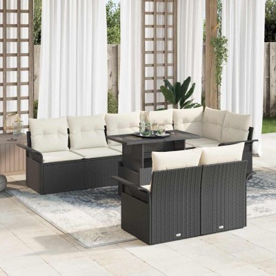 Conjunto de sofá de jardín con cojín 9 pcs Negro Poliratán
