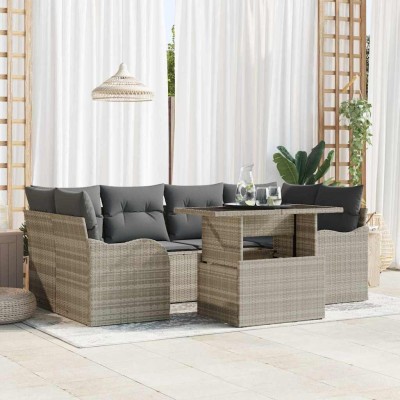 Conjunto de sofá de jardín con cojín 7 pcs Gris claro Poliratán