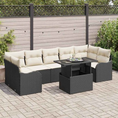 Conjunto de sofá de jardín con cojín 8 pcs Negro Poliratán