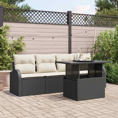 Conjunto de sofá de jardín con cojín 5 pcs Negro Poliratán