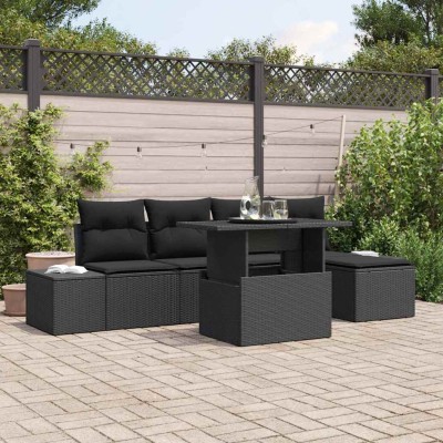 Conjunto de sofá de jardín con cojín 6 pcs Negro