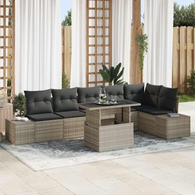 Conjunto de sofá de jardín 7 pcs Gris claro 100 x 55 x 73 cm