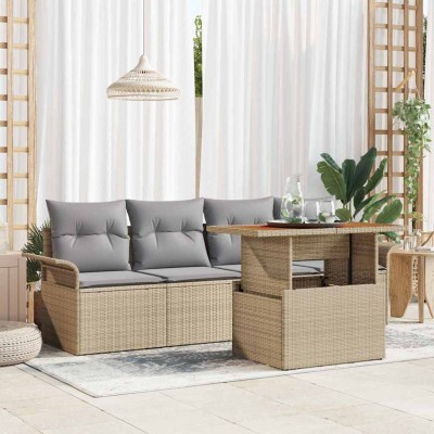 Conjunto de sofá de jardín con cojín 5 pcs beige y gris claro