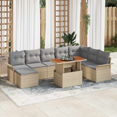 Conjunto de sofá de jardín con cojín 9 pcs beige y gris claro