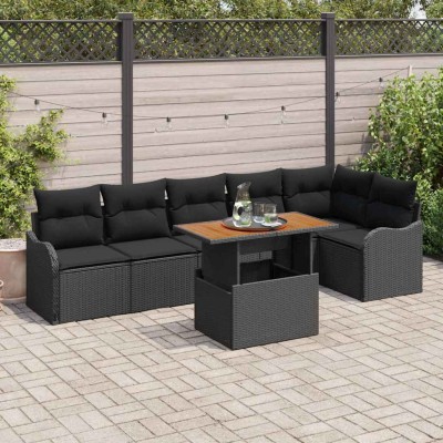 Conjunto de sofá de jardín Manual 7 pcs Negro 100 x 55 x 73 cm