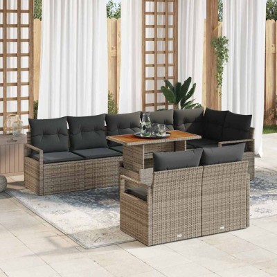 Conjunto de sofá de jardín 9 pcs Gris y marrón 100 x 55 x 73 cm