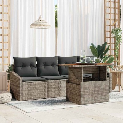 Conjunto de sofá de jardín con cojín 5 pcs Gris Poliratán