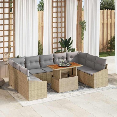 Conjunto de Comedor de Jardín con cojín 10 pcs Beige y gris