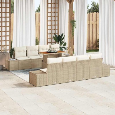 Conjunto de Comedor de Jardín con cojín 9 pcs Beige y Crema