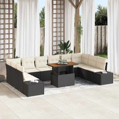 Conjunto de sofá de jardín con cojín 11 pcs Negro y crema