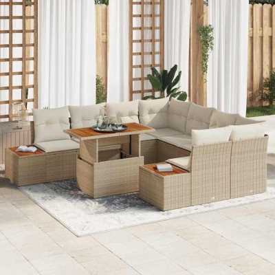 Conjunto de Comedor de Jardín con cojín 9 pcs Beige y Crema
