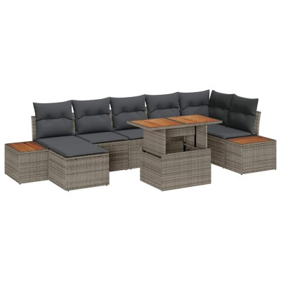 Conjunto de Comedor de Jardín con cojín 8 pcs Gris y marrón
