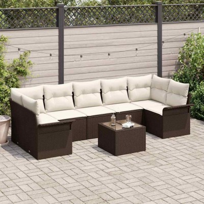 Conjunto de sofá de jardín 8 pcs Marrón, crema 55 x 55 x 37 cm