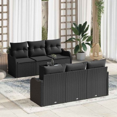 Conjunto de sofá de jardín Manual 7 pcs Negro 55 x 55 x 37 cm