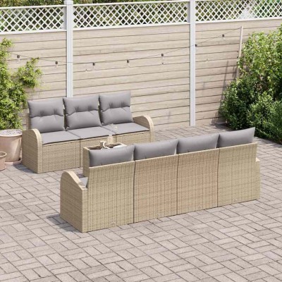 Conjunto de sofá de jardín 8 pcs Beige y gris 55 x 55 x 37 cm