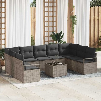 Conjunto de sofá de jardín con cojín 10 pcs Gris Claro