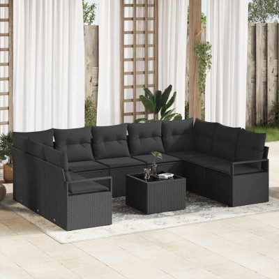 Conjunto de sofá de jardín con cojín 10 pcs Negro