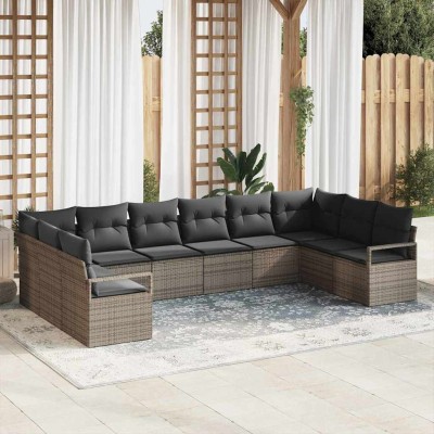 Conjunto de sofá de jardín con cojín 10 pcs Gris