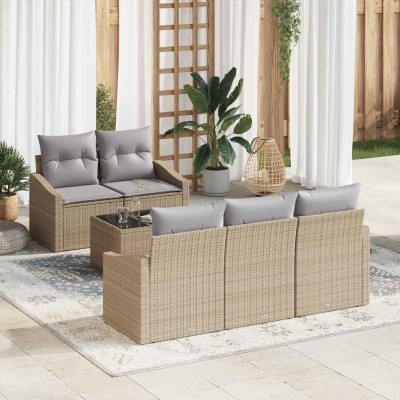 Conjunto de sofá de jardín 6 pcs Beige y gris 55 x 55 x 37 cm