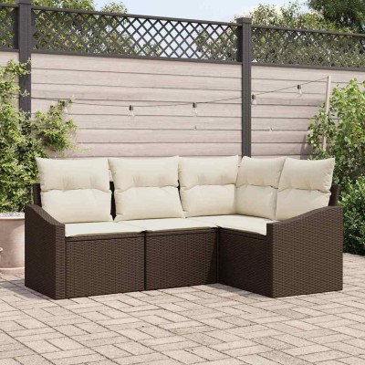 Conjunto de Comedor de Jardín con cojín 4 pcs Marrón y crema