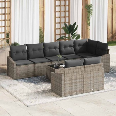 Conjunto de Comedor de Jardín con cojín 9 pcs Gris Claro