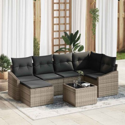Conjunto de Comedor de Jardín con cojín 7 pcs Gris Claro