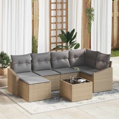 Conjunto de Comedor de Jardín 7 pcs Beige y Gris Claro