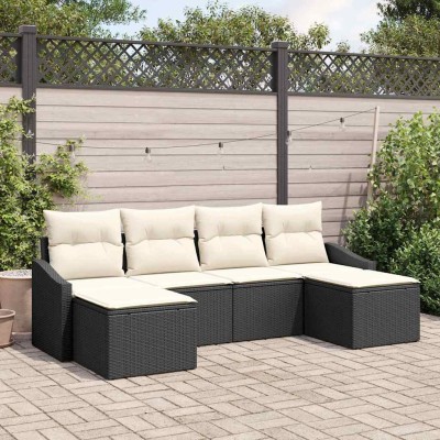 Conjunto de Comedor de Jardín con cojín 6 pcs Negro y crema