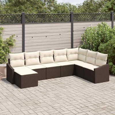 Conjunto de Comedor de Jardín con cojín 8 pcs Marrón y crema