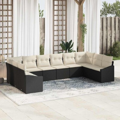 Conjunto de Comedor de Jardín con cojín 10 pcs Negro y crema