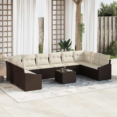 Conjunto de Comedor de Jardín con cojín 11 pcs Marrón y crema
