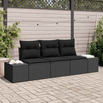 Conjunto de sofá de jardín con cojín 3 pcs Negro