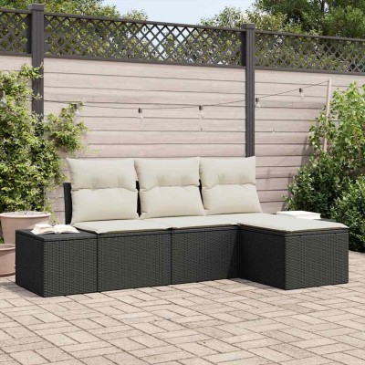 Conjunto de sofá de jardín con cojín 4 pcs Negro y crema