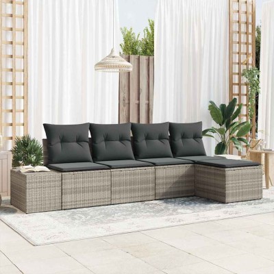 Conjunto de sofá de jardín con cojín 5 pcs Gris Claro
