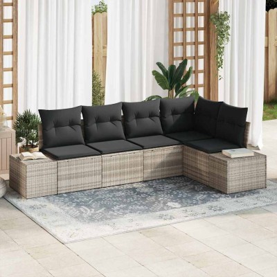 Conjunto de sofá de jardín con cojín 5 pcs Gris Claro