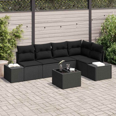 Conjunto de sofá de jardín con cojín 6 pcs Negro