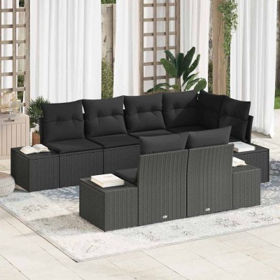 Conjunto de sofá de jardín con cojín 7 pcs Negro