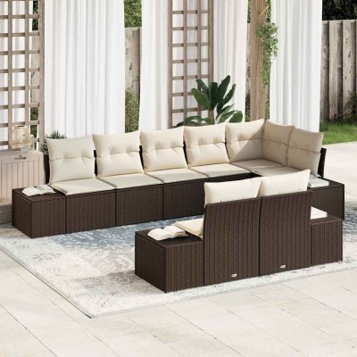 Conjunto de sofá de jardín con cojín 8 pcs Marrón y crema