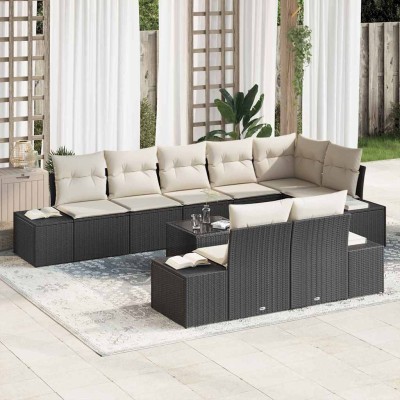 Conjunto de sofá de jardín con cojín 9 pcs Negro y crema