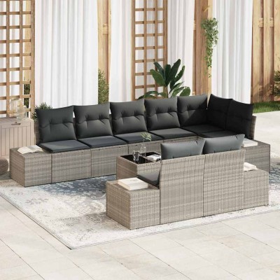Conjunto de sofá de jardín 9 pcs Gris claro 319 x 154 x 85 cm