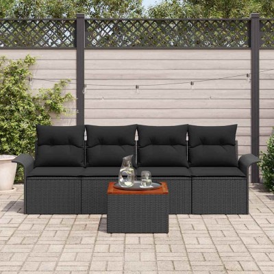 Conjunto de sofá de jardín Manual 5 pcs Negro 55 x 55 x 37 cm