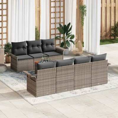 Conjunto de sofá de jardín con cojín 8 pcs Gris 55 x 55 x 37 cm