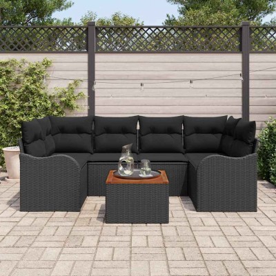Conjunto de sofá de jardín 7 pcs Negro
