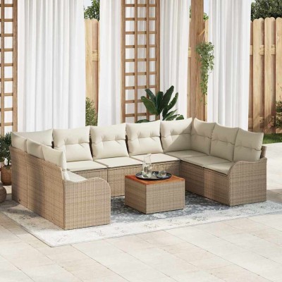 Conjunto de sofá de jardín 10 pcs Beige y blanco