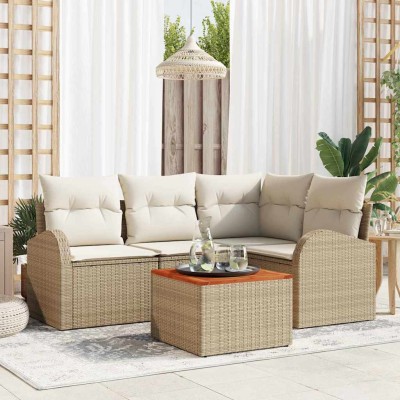 Conjunto de sofá de jardín 5 pcs Beige y blanco